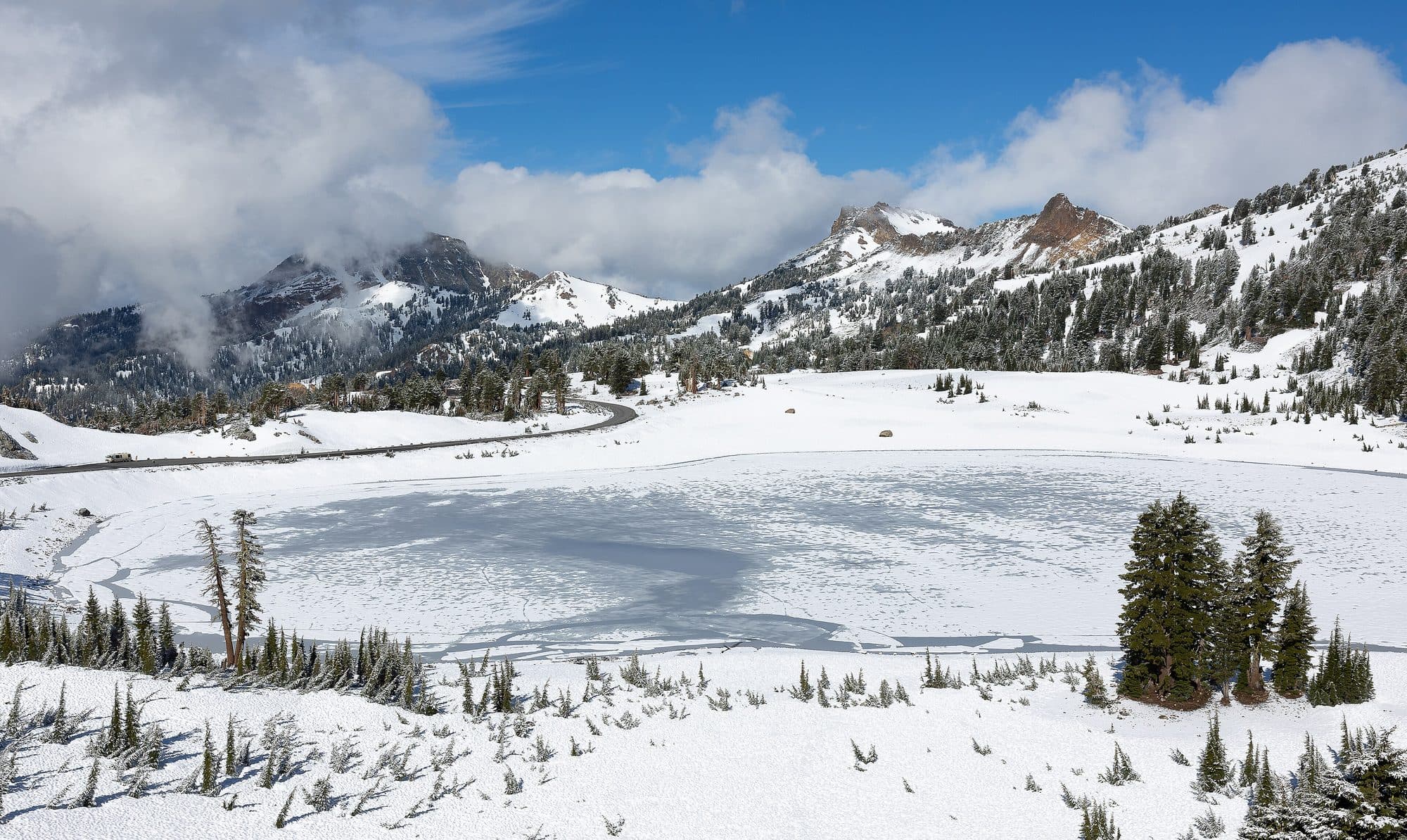 Snow-covered alpine peaks in winter